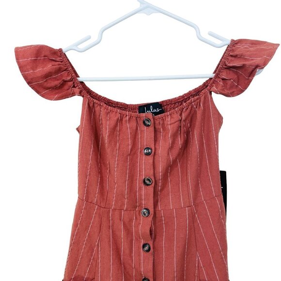 LULUS Size Small Midi Linen Blend Sundress Button Front with Pockets Striped NWT - Picture 5 of 10